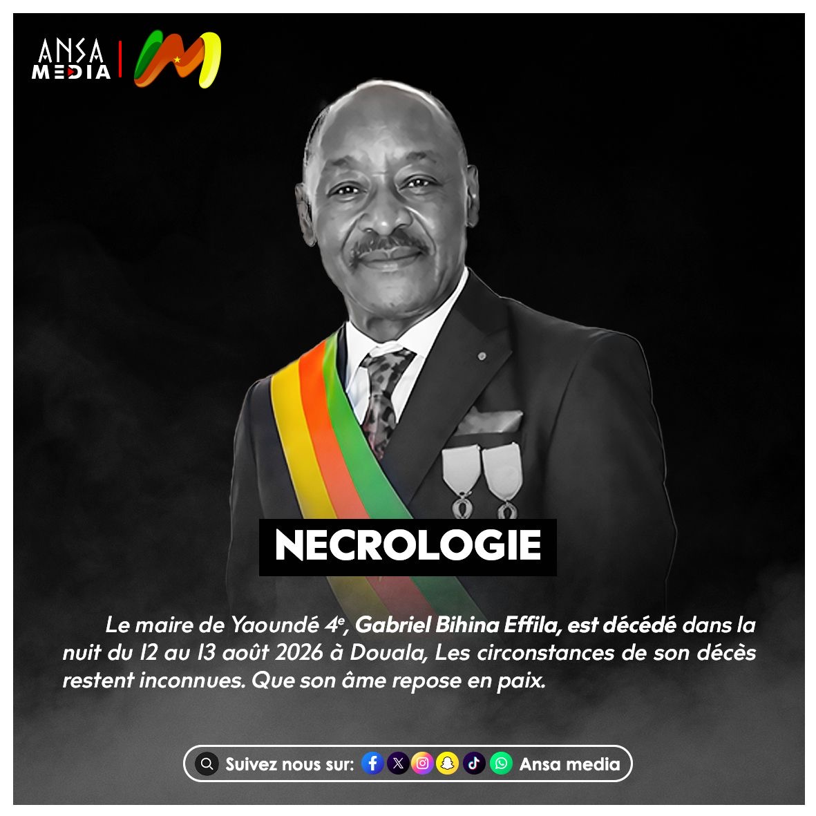 Nécrologie : Décès du maire Gabriel Bihina Effila.
