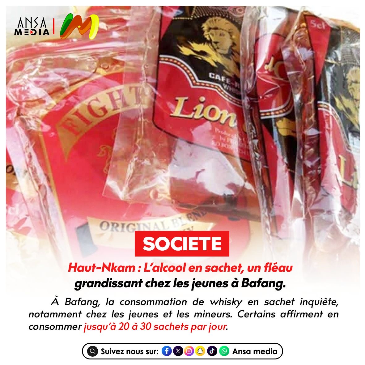 Haut-Nkam : L’alcool en sachet, un fléau grandissant chez les jeunes à Bafang.