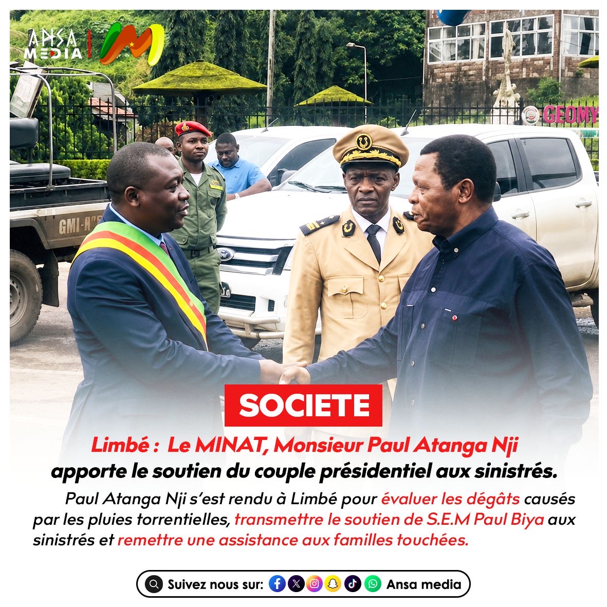 Monsieur Paul Atanga Nji apporte le soutien du couple présidentiel aux sinistrés.