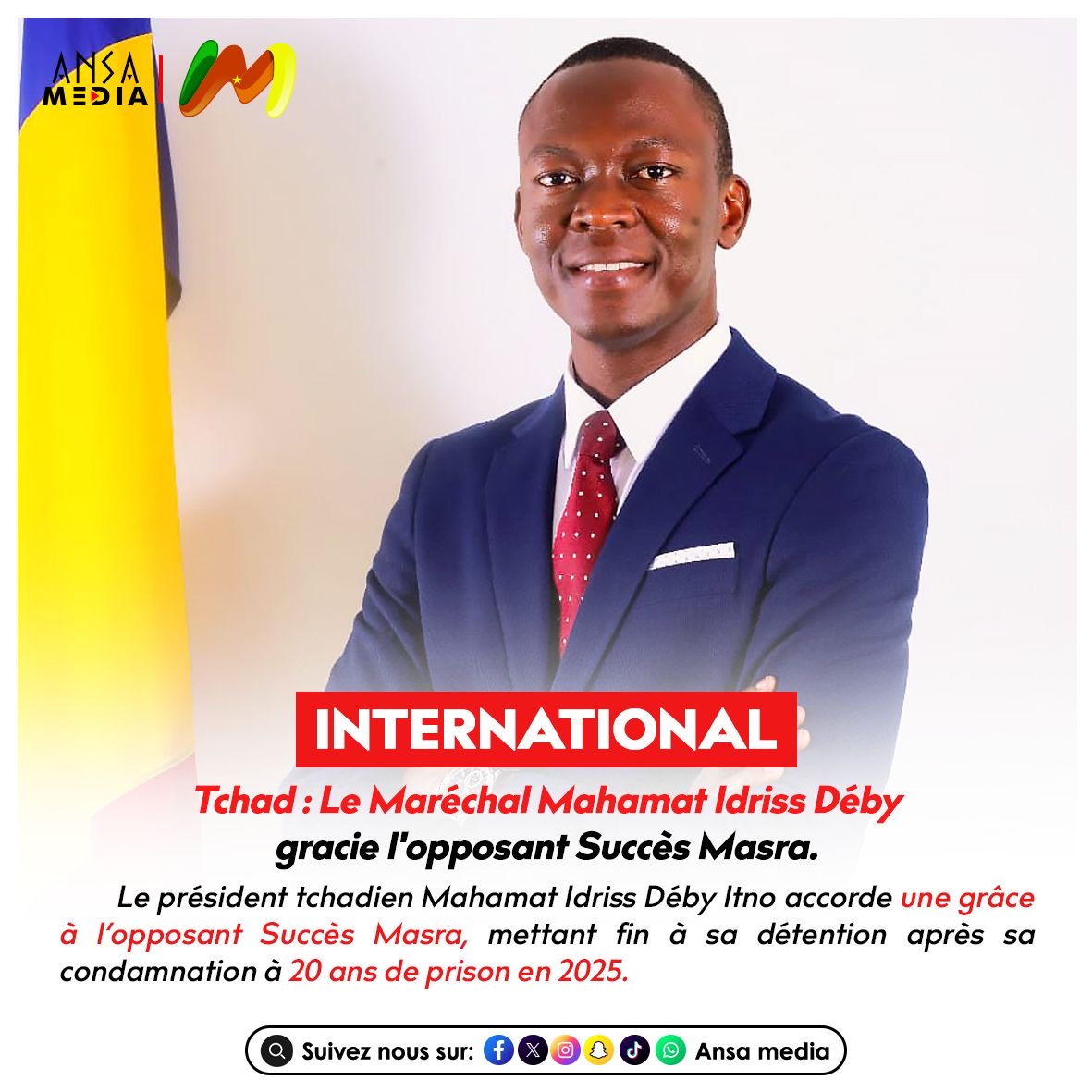 Tchad : Le Maréchal Mahamat Idriss Déby gracie l'opposant Succès Masra.